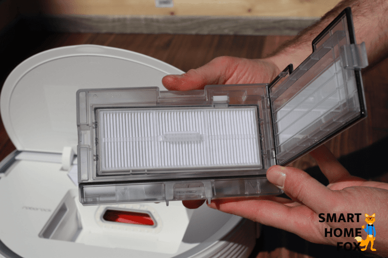 The Roborock S7’s dirt container, including the HEPA filter